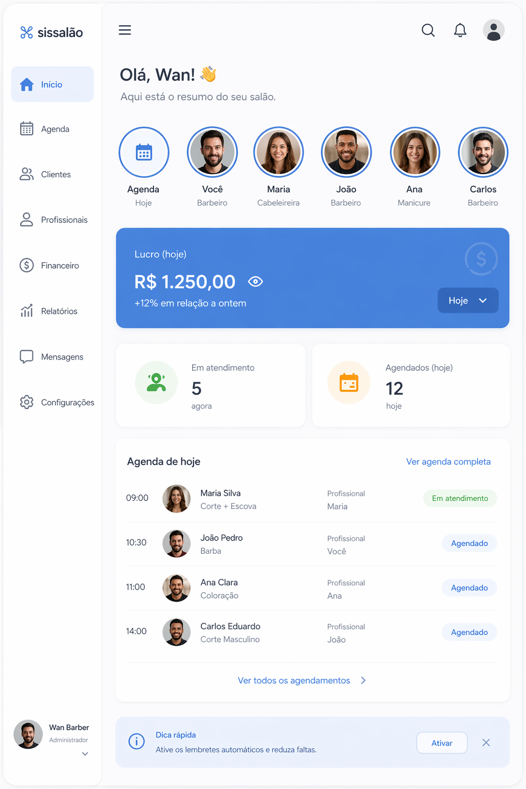 Dashboard do SisSalão